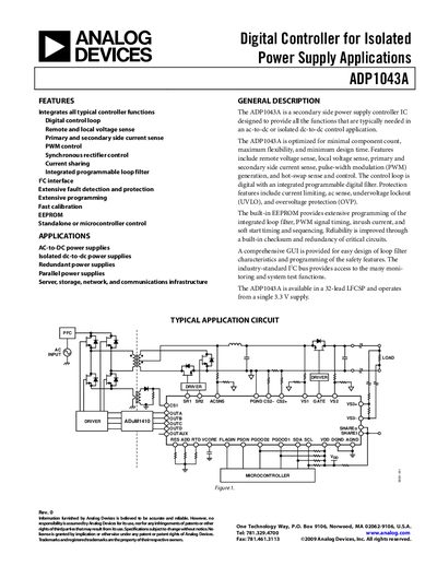 Analog Devices ADP1043A Digital Controller Datasheet - cover page