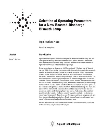 Agilent UltrAA Boosted-Discharge Bismuth Lamp Application Note - cover page