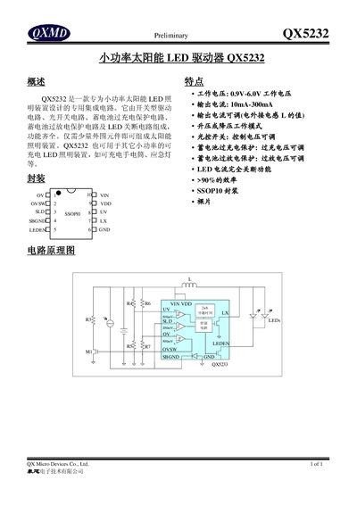 QXMD QX5232 Small Power Solar LED Driver Datasheet - cover page