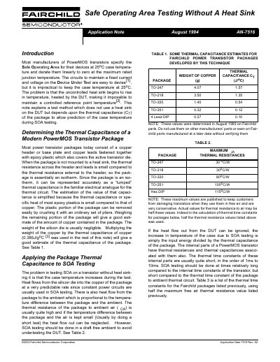 Fairchild Semiconductor AN-7516 Safe Operating Area Testing Without A Heat Sink Application Note - cover page