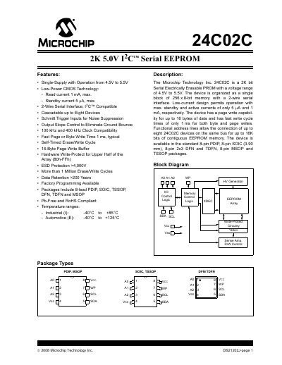 Microchip 24C02C 2K-bit Serial EEPROM Datasheet