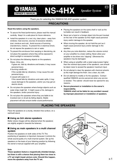 Yamaha NS-4HX Speaker System Owner's Manual - cover page