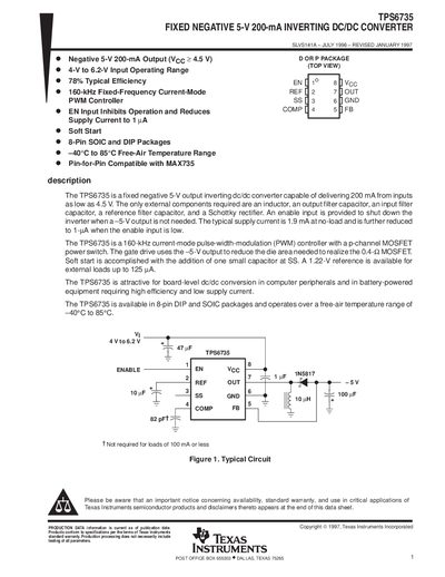 Texas Instruments TPS6735 Fixed Negative 5‑V 200‑mA Inverting DC/DC Converter Datasheet - cover page