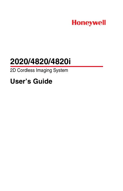 Honeywell 2020/4820/4820i 2D Cordless Imaging System User Guide - cover page