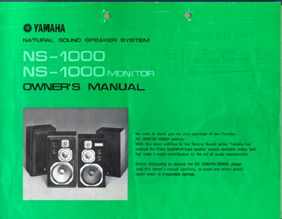 Yamaha NS-1000 Monitor Speaker System Owner's Manual - cover page