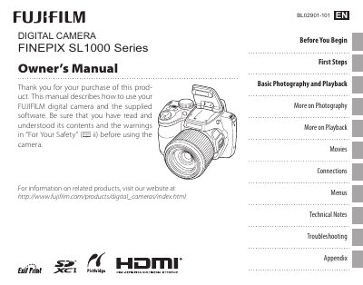FUJIFILM SL1000 Series Digital Camera Owner's Manual - cover page