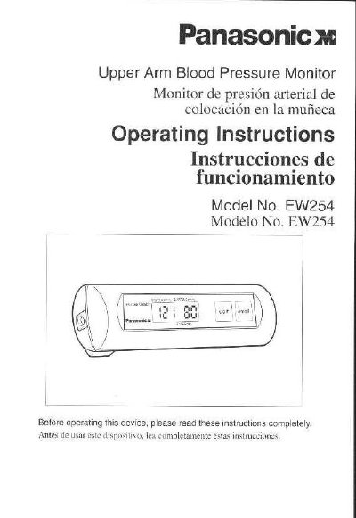 Panasonic EW254 Upper Arm Blood Pressure Monitor Operating Instructions - cover page
