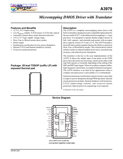 Allegro A3979 DMOS Microstepping Driver Datasheet