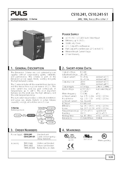 PULS CS10.241 Series Power Supply User Manual - cover page