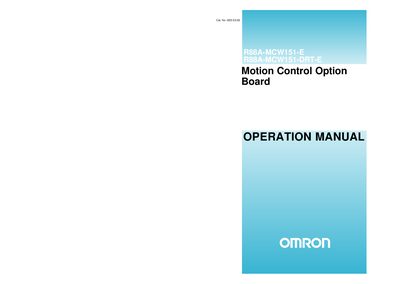 Omron R88A-MCW151-E / R88A-MCW151-DRT-E Operation Manual - cover page