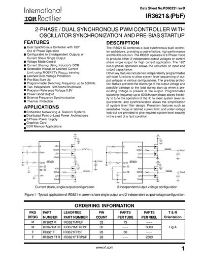 International Rectifier IR3621 Dual Synchronous PWM Controller Datasheet - cover page
