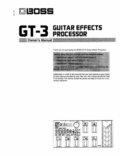 BOSS GT-3 Guitar Effects Processor Owner's Manual - cover page