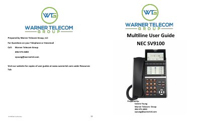 NEC SV9100 Desi-Less/Line Keys Multiline User Guide - cover page