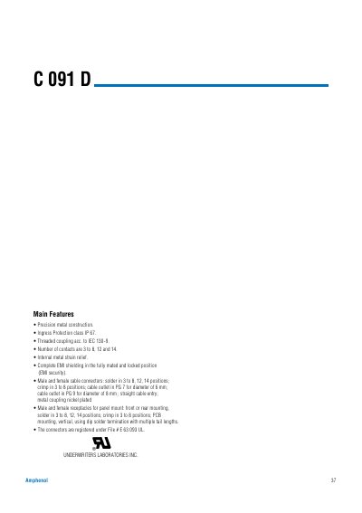Amphenol 37C 091 D Datasheet - cover page