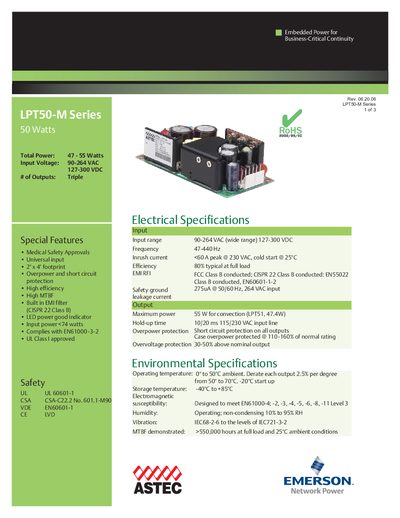 Emerson LPT50-M Series Embedded Power Datasheet - cover page