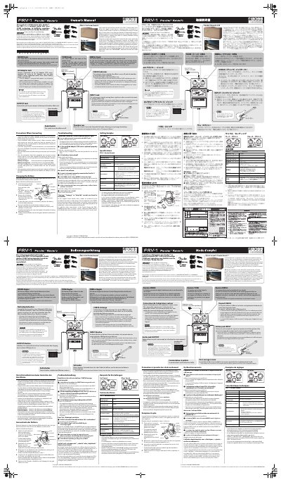BOSS FRV-1 Fender Reverb Owner's Manual - cover page