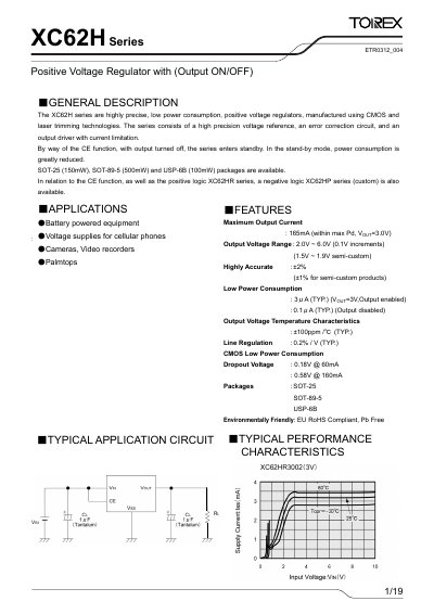 Torex XC62H Series Positive Voltage Regulator Datasheet - cover page