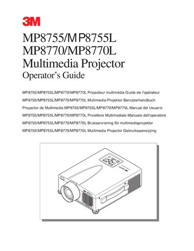 3M MP8755/MP8755L/MP8770/MP8770L Multimedia Projector Operator's Guide - cover page