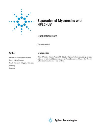 Agilent Pursuit XRs Ultra 2.8 Diphenyl Column Application Note - cover page