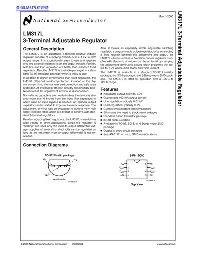 National Semiconductor LM317L 3-Terminal Adjustable Regulator Datasheet - cover page