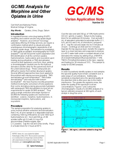 Agilent GC/MS Application Note 59: Analysis for Morphine and Other Opiates in Urine - cover page