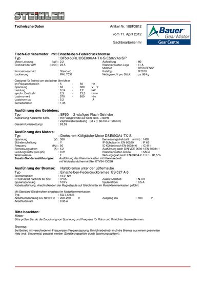 Danfoss Bauer BF50-63RL/DSE09XA4-TX-S/ES027A9-6/SP technology data - cover page