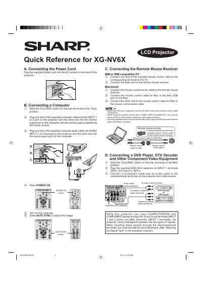 SHARP XG-NV6XU - user guide projector user manual - cover page