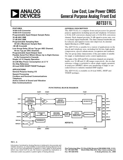 Analog Devices AD73311L Product Handbook Rev A - cover page