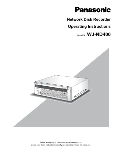 Panasonic WJ-ND400 Network Disk Recorder Operating Instructions - cover page