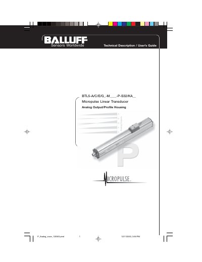 Balluff BTL5-A/C/E/G Micropulse Linear Transducer User Manual - cover page