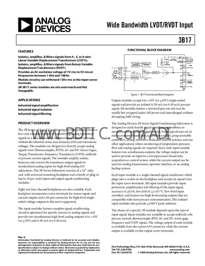 Analog Devices 3B17 Signal Conditioning Module Datasheet - cover page