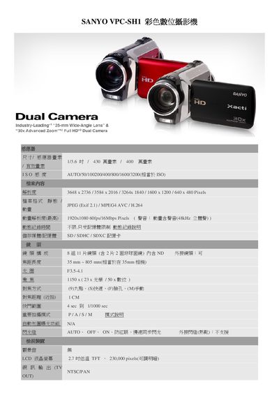 Sanyo VPC-SH1 Color Digital Camera User Manual - cover page