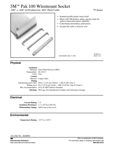 3M Pak 100 Wiremount Socket 79 Series TS-0094-10 Product Data Sheet - cover page