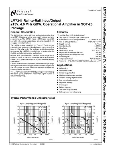 National Semiconductor LM7341 Operational Amplifier Datasheet - cover page