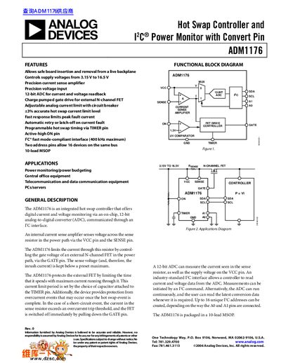 Analog Devices ADM1176 Hot Swap Controller Datasheet