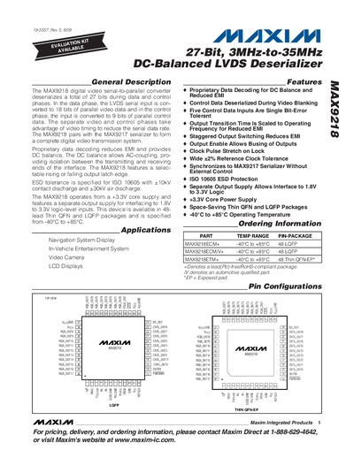 Maxim MAX9218 Datasheet - cover page