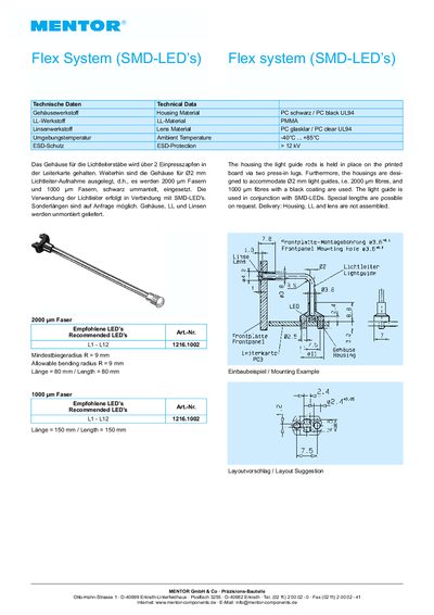 Mentor SMD-LED Light Guide Rod Technical Data Sheet - cover page