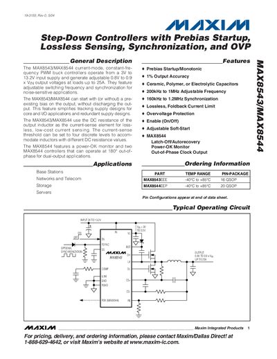 Maxim MAX8543/MAX8544 Step-Down Controller Datasheet - cover page
