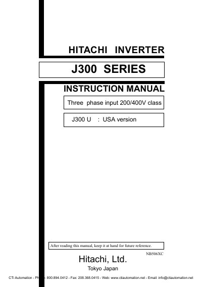 HITACHI INVERTER J300 SERIES INSTRUCTION MANUAL - cover page