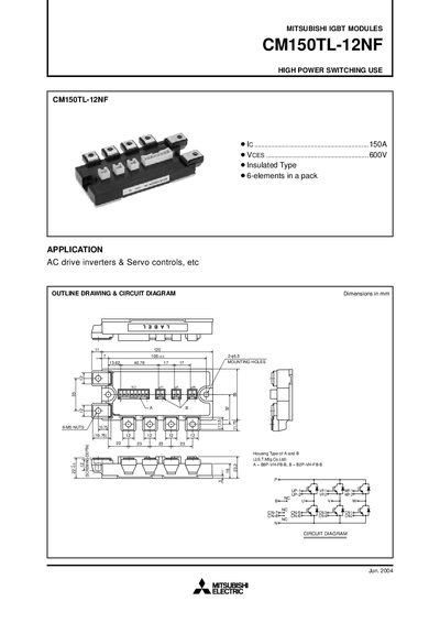 Mitsubishi CM150TL-12NF IGBT Module Datasheet - cover page