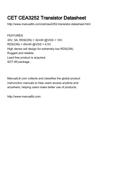 CET CEA3252 N-Channel Enhancement Mode Field Effect Transistor Datasheet - cover page