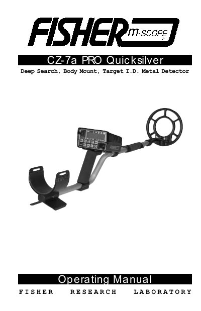 Fisher Research Laboratory CZ-7a PRO Metal Detector User Manual - cover page