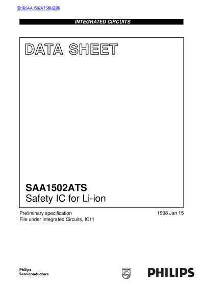 Philips SAA1502ATS Safety IC for Li-ion Datasheet - cover page