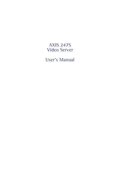 Axis 247S Video Server User Manual - cover page