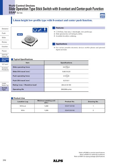 ALPS SSAF Series Switches Datasheet - cover page