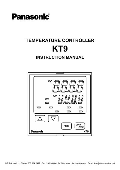Panasonic KT9 Temperature Controller Instruction Manual - cover page