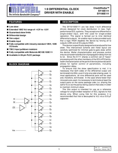 Micrel SY10E111 SY100E111 ClockWorks Datasheet - cover page
