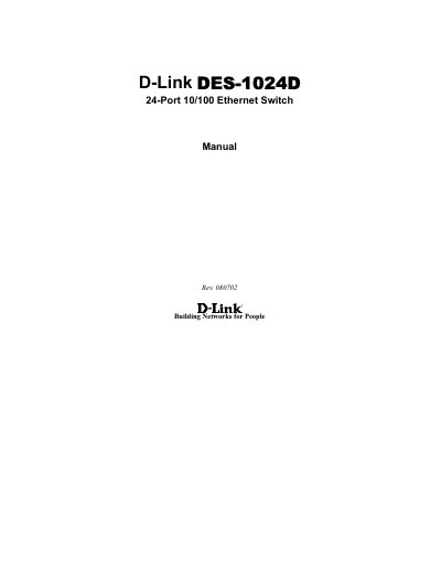 D-Link DES-1024D 24-Port Ethernet Switch User Manual - cover page