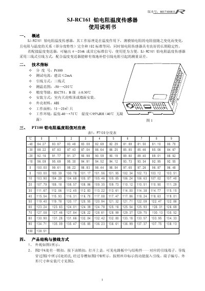 FHSJ SJ-RC161 Platinum Resistance Temperature Sensor User Manual - cover page