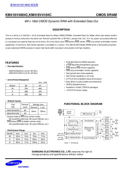 Samsung KM416V4004C/KM416V4104C CMOS DRAM Datasheet - cover page